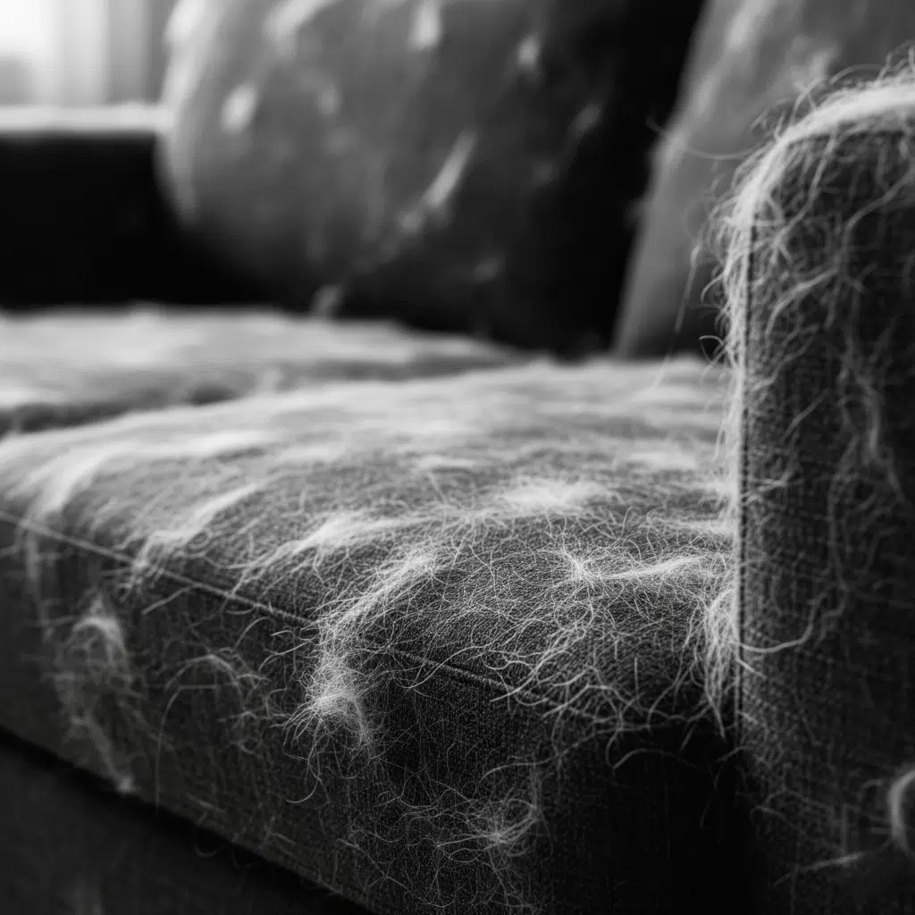 couch covered in pet hair, close up
