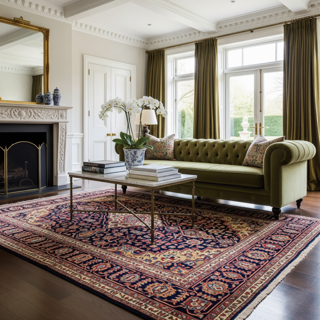 hand knotted oriental rug in a living room