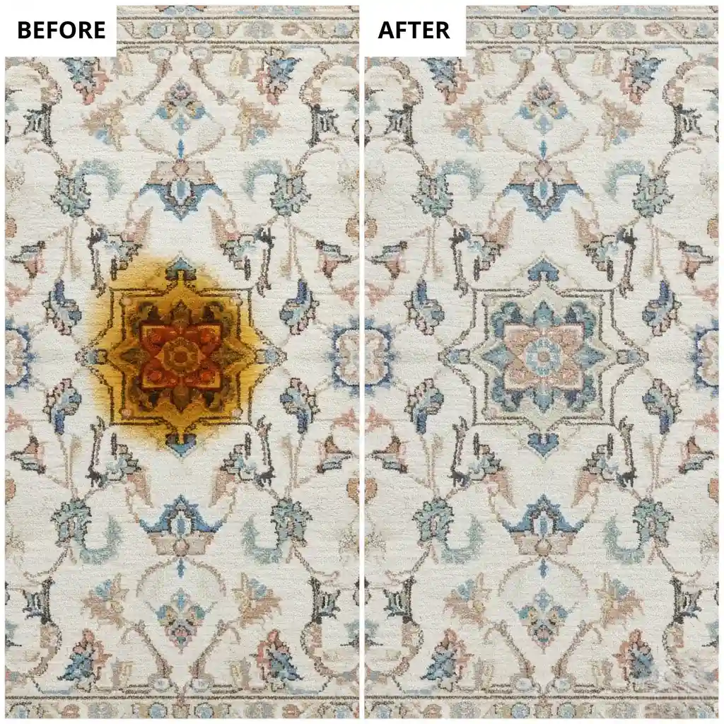 before vs after cleaning of a rug stain