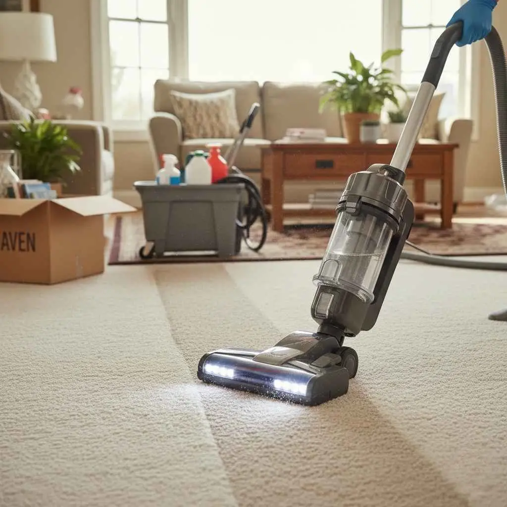 carpet being vacuumed before professional cleaning