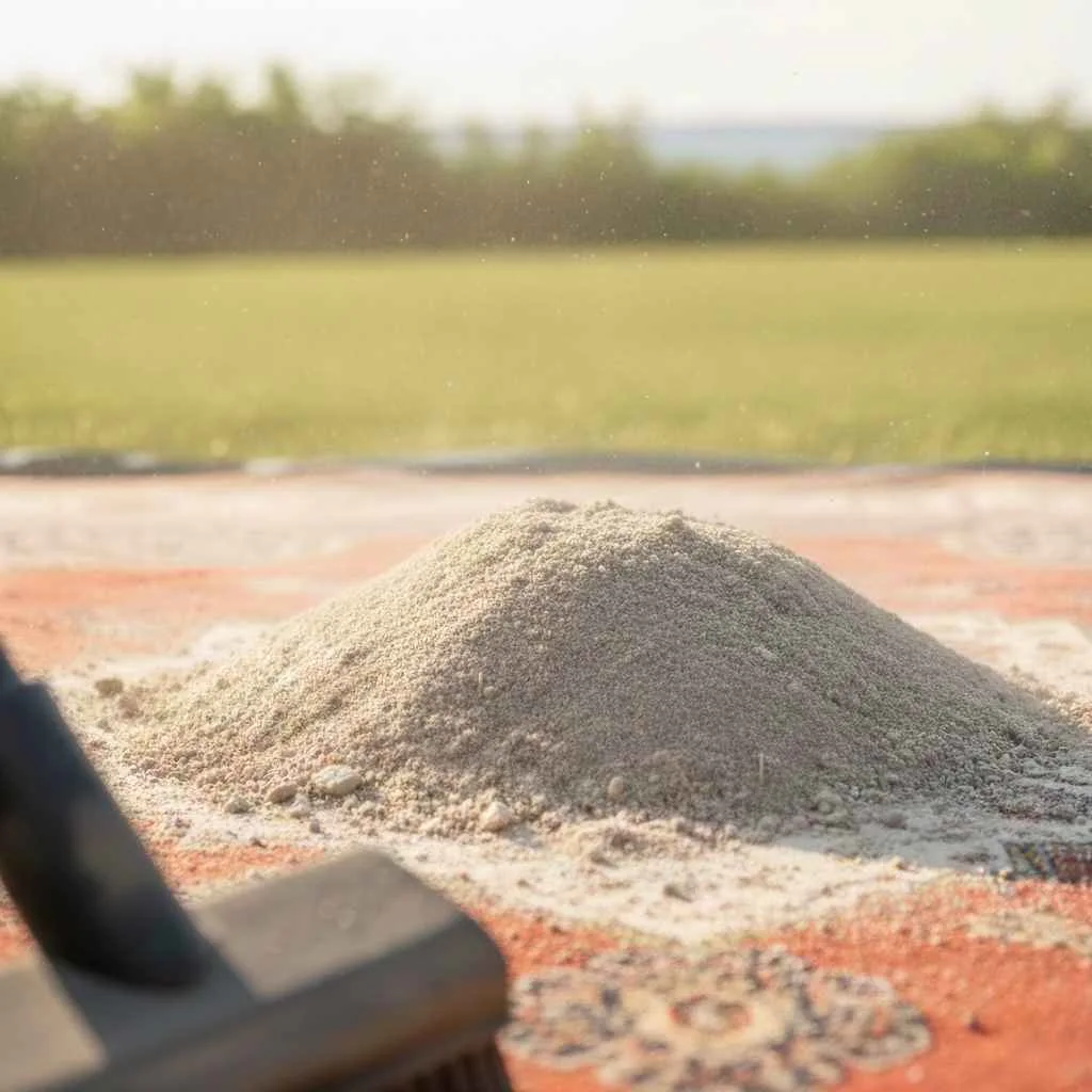 Close-up of dirt removed from rug during dusting