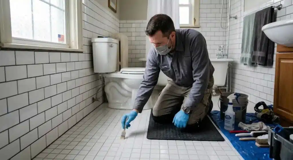 Professional grout sealing service in East Haven bathroom