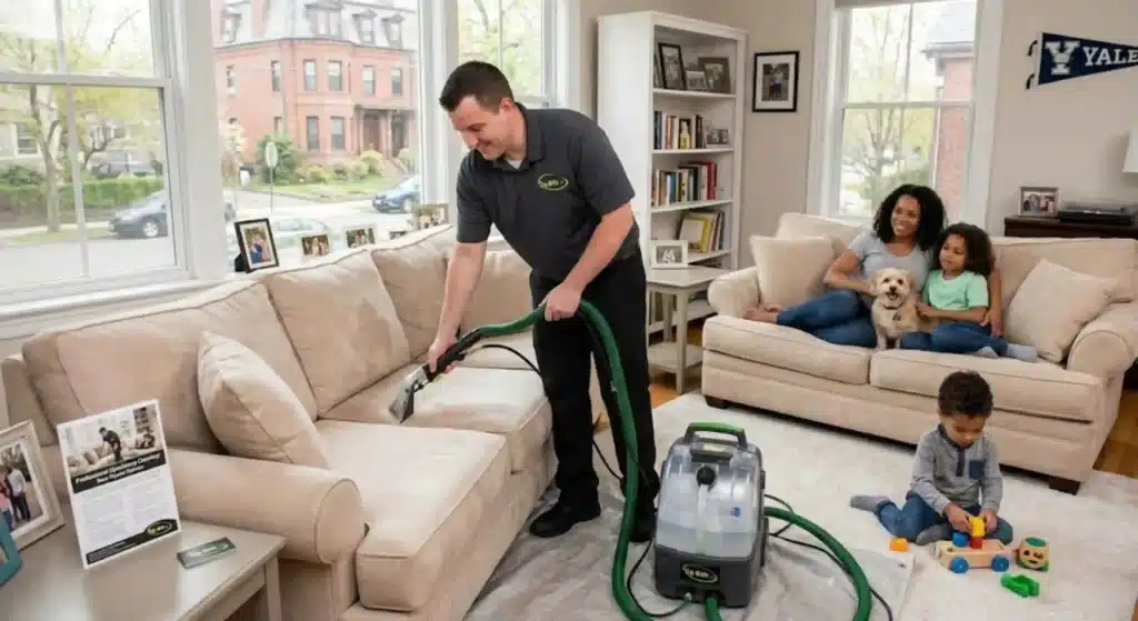 Professional upholstery cleaning service in New Haven family home