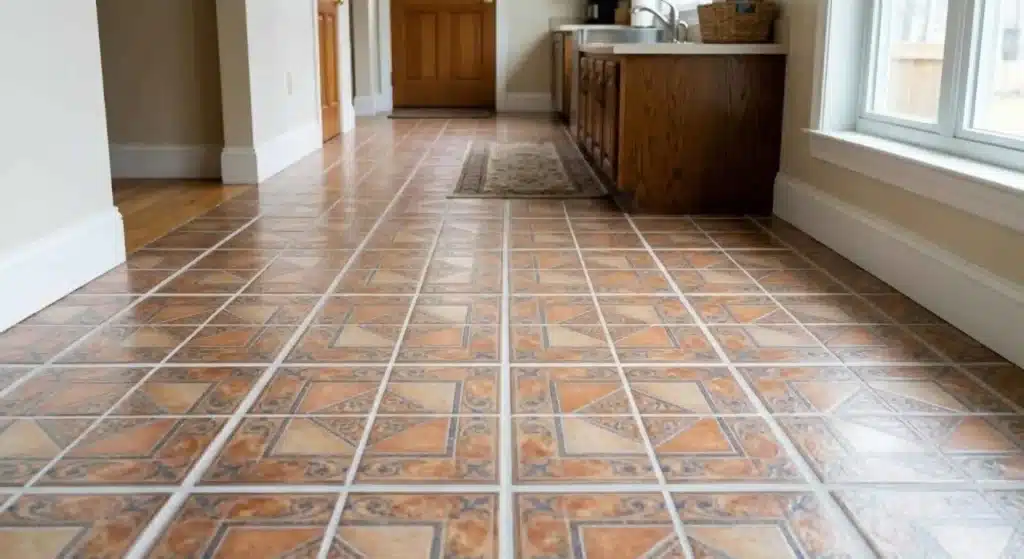 Restored tile floor after professional grout cleaning in East Haven