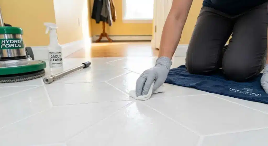 Clean grout after professional tile and grout cleaning in East Haven