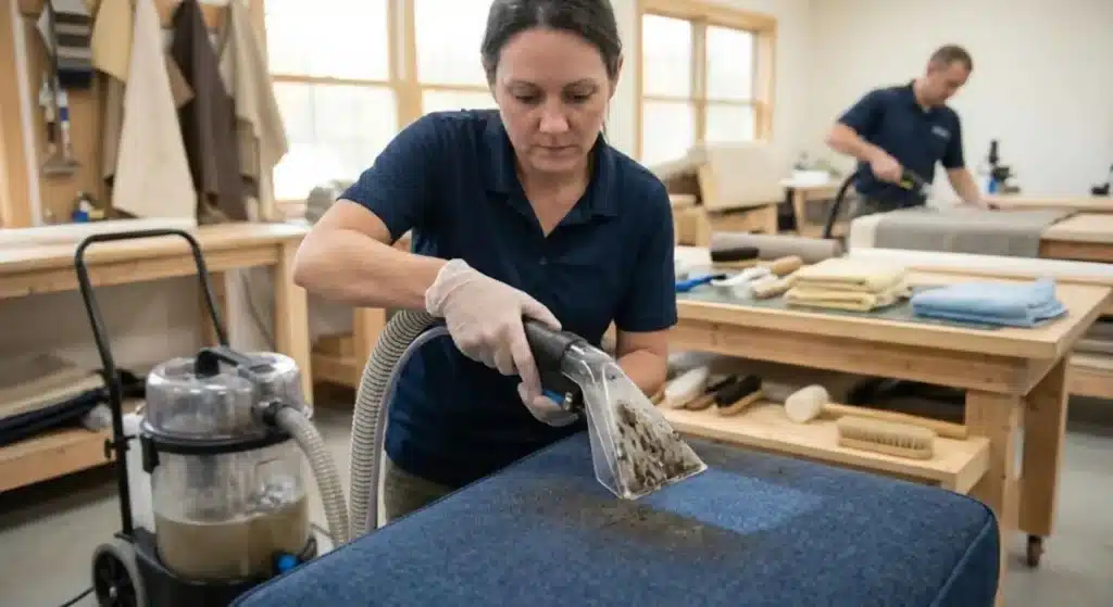 Deep upholstery cleaning with professional equipment