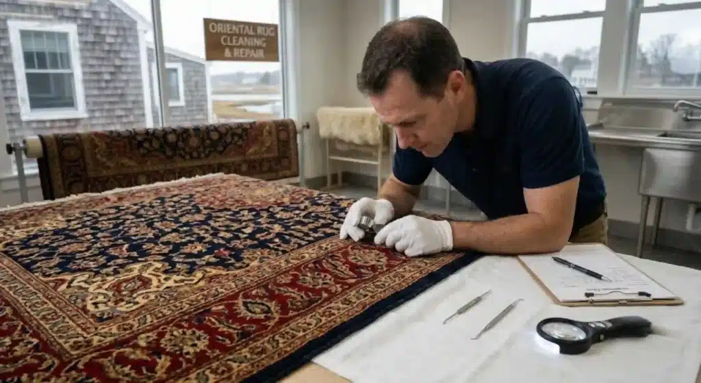 Professional Oriental rug inspection in East Haven
