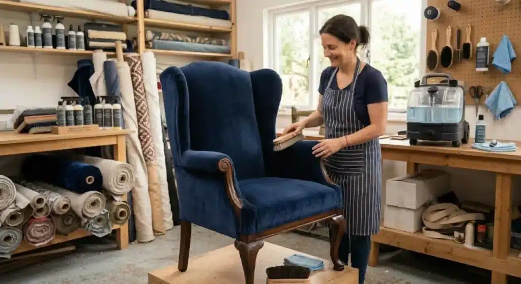 Restored upholstered furniture after professional cleaning