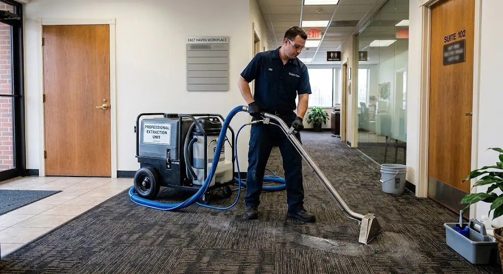 Professional carpet extraction equipment cleaning high-traffic flooring in East Haven
