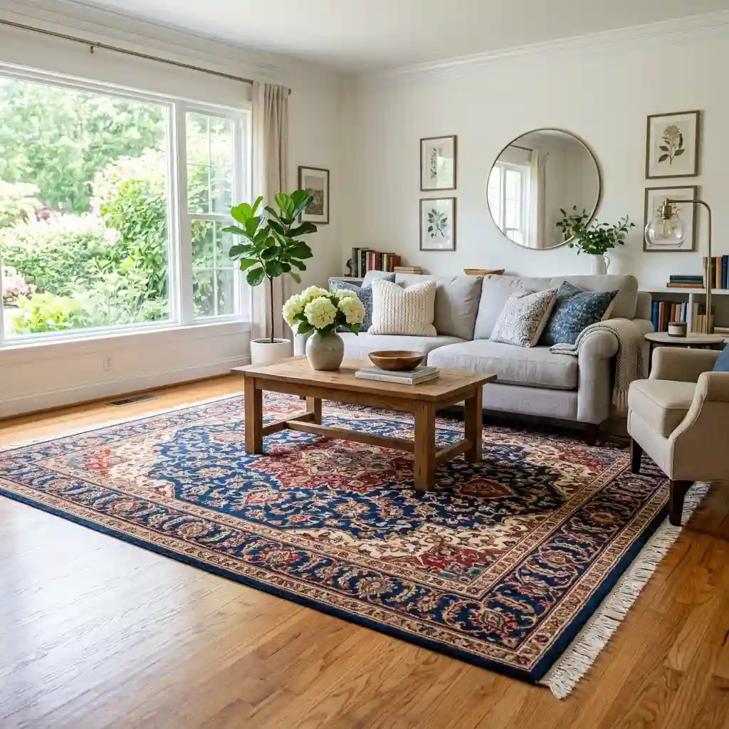 Clean area rug after professional rug cleaning in an East Haven home