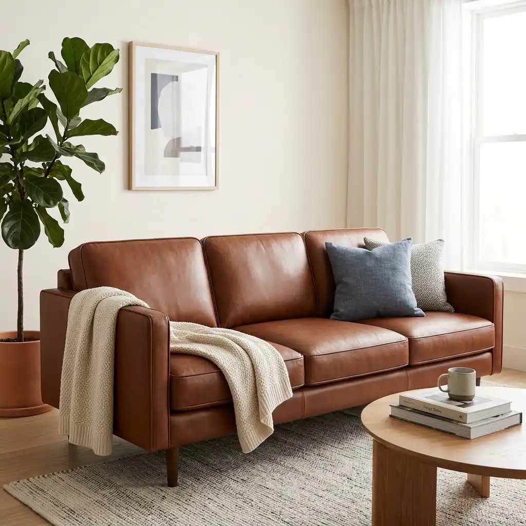 Professionally cleaned leather couch in an East Haven home