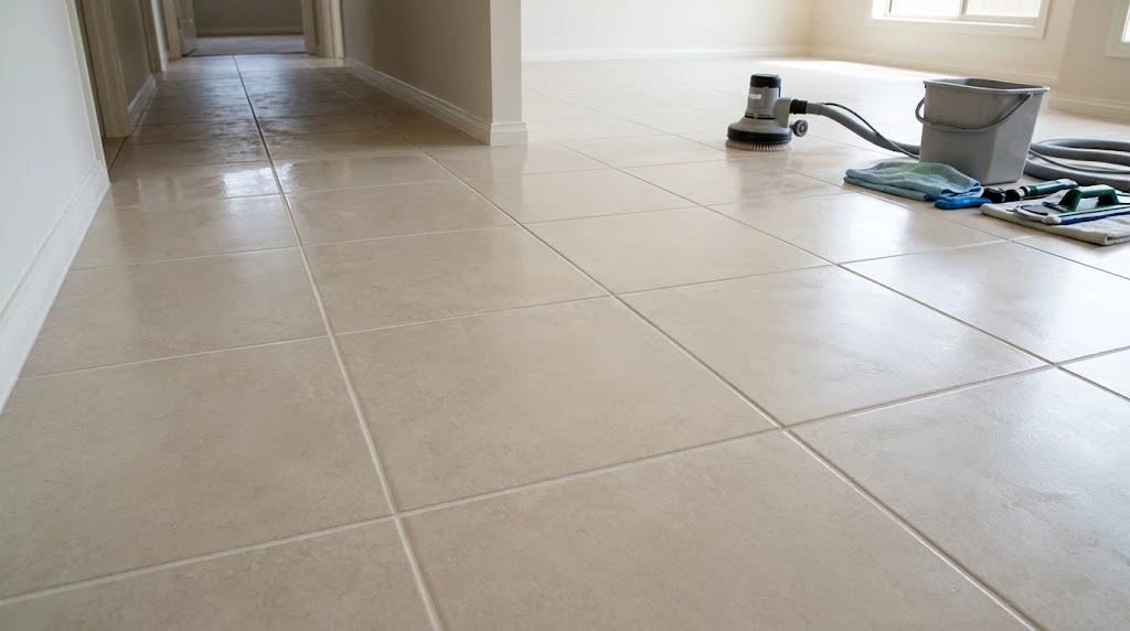 Clean tile flooring with restored grout lines after professional grout cleaning in East Haven.